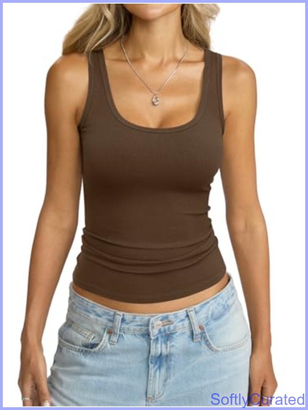 Ribbed Scoop Neck Sleeveless Tank Top Slim Fit Basic Summer Womens
